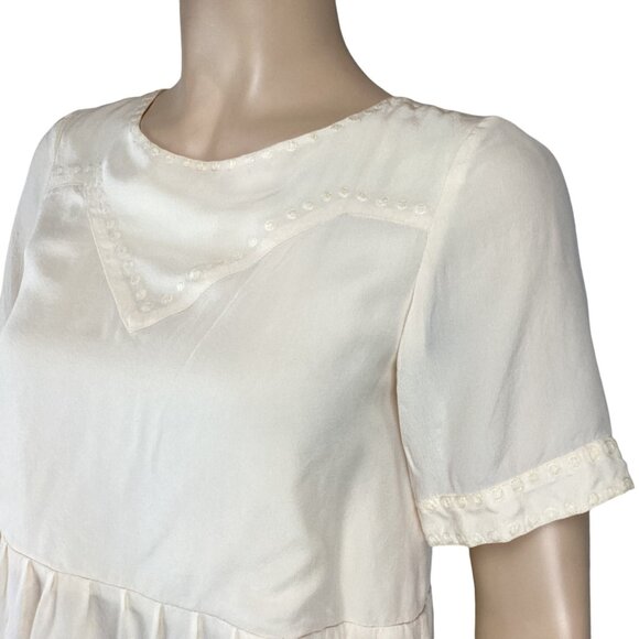 Lauren Moffatt Top Size Small Silk Cream Peplum‎ Blouse Embroidery Short Sleeves - Picture 4 of 7